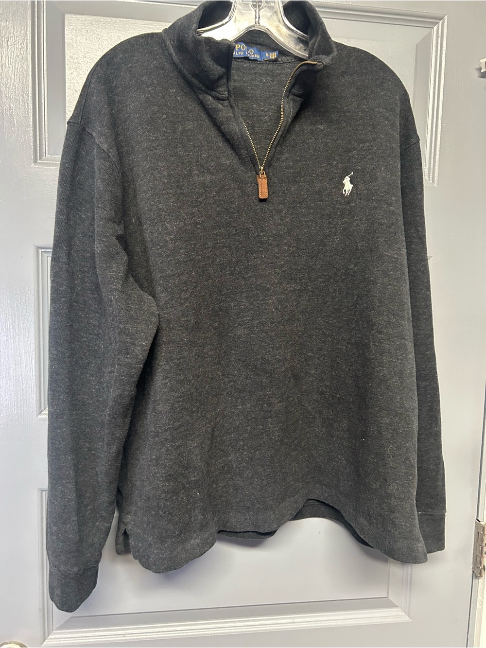 POLO Ralph Lauren men’s cotton knit 1/4 zip sweatshirt. Black charcoal. Size XL